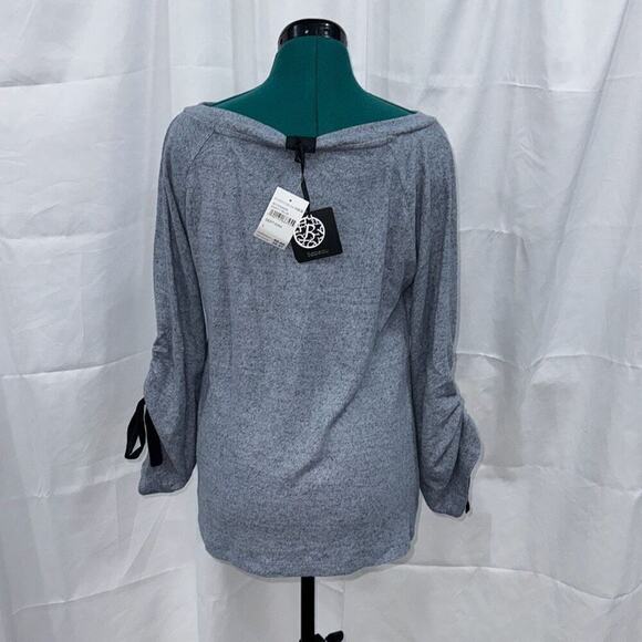 Bobeau Blue Long Sleeve Blouse with Black Ties | Sz L, NWT - Picture 6 of 7